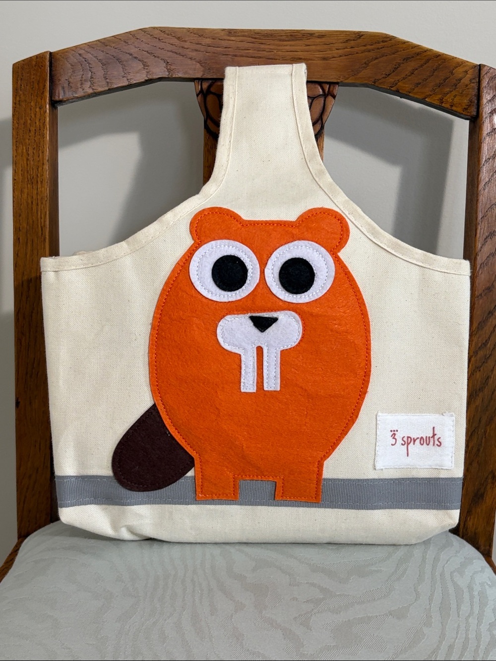 3 Sprouts Cream Kids Canvas Caddy with Orange Beaver Applique